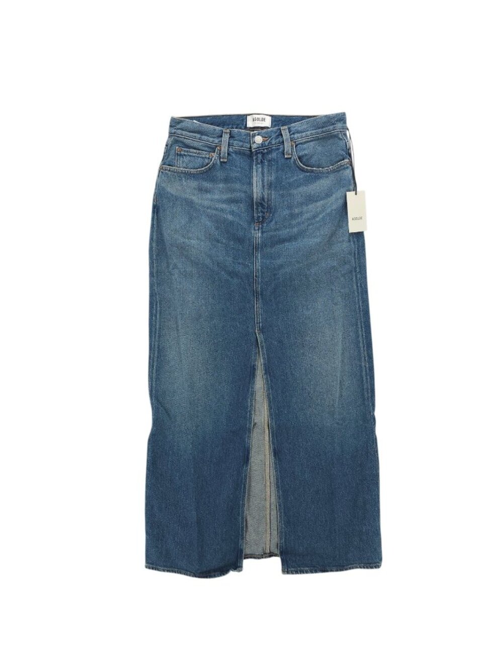 NWT AGOLDE Leif Denim Maxi Skirt SWING Wash Front Slit Size 24
